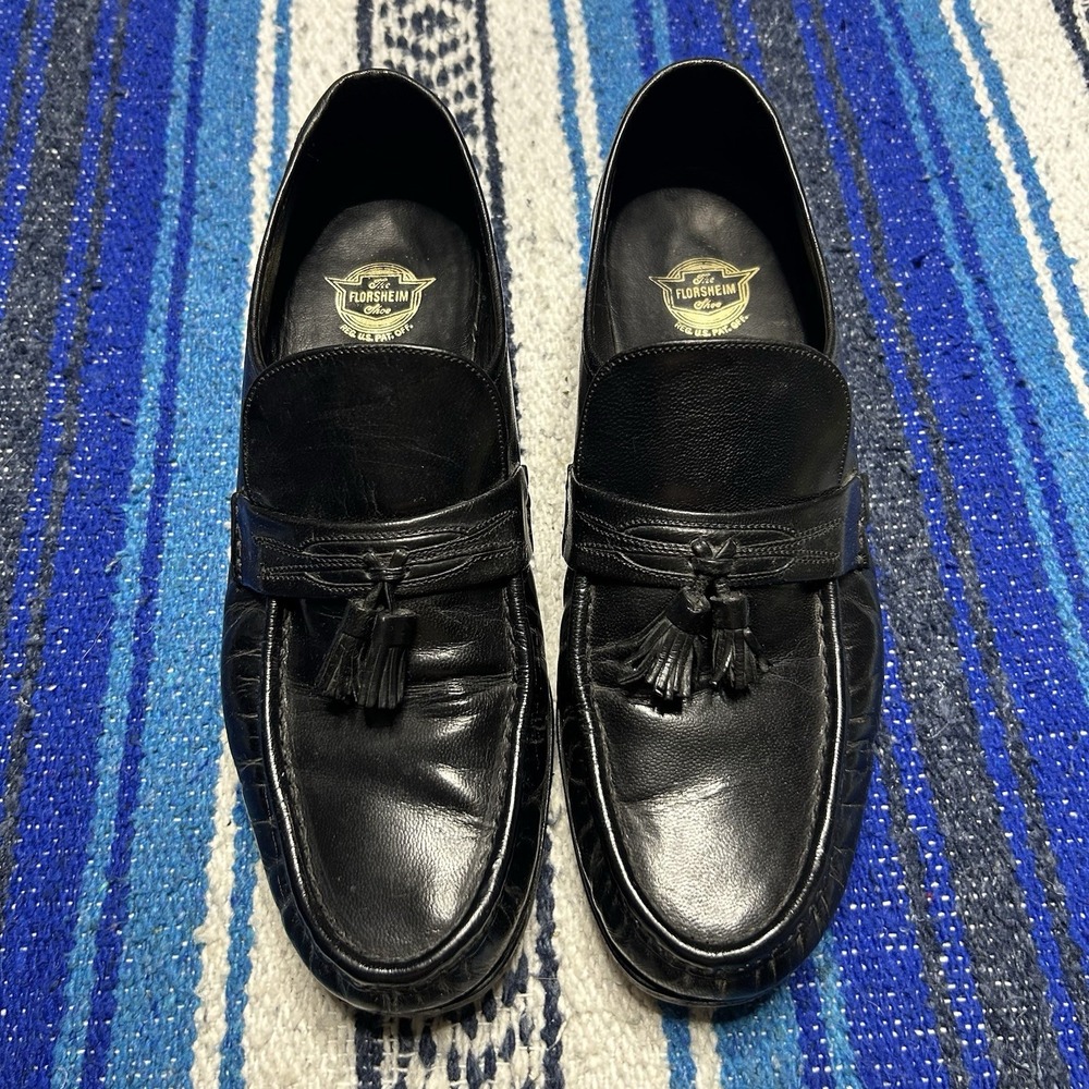 Florsheim Mens 9.5 D Black Leather Tassel Loafers Dress Shoes Made in India